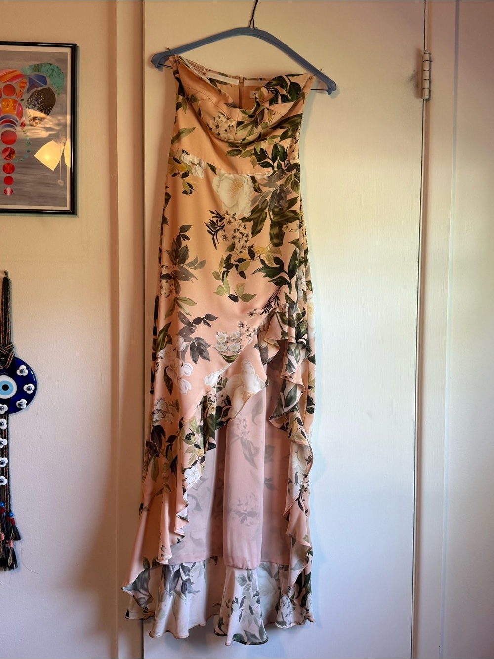 Amanda Uprichard Peach Floral High-Low Slip Dress